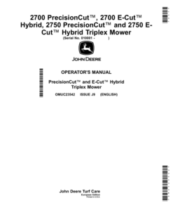 John Deere 2700 PrecisionCut, 2700 E-Cut Hybrid, 2750 PrecisionCut, 2750 E-Cut Hybrid Triplex Mowers Operator's Manual (OMUC23542)
