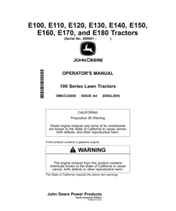 John Deere E100, E110, E120, E130, E140, E150, E160, E170, E180 Tractors Operator's Manual (OMUC23650)