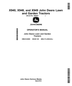 John Deere X940, X948, X949 Lawn, Garden Tractors (080001-090000) (Export Edition) Operator's Manual (OMUC24069)