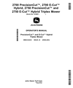 John Deere 2700 PrecisionCut, 2700 E-Cut Hybrid, 2750 PrecisionCut, 2750 E-Cut Hybrid Triplex Mower Operator's Manual (OMUC24435)