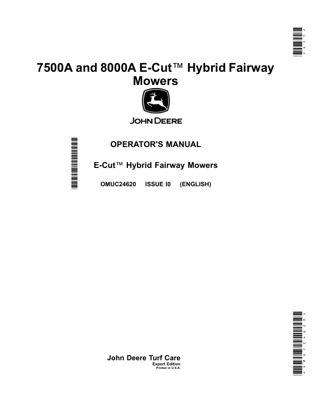 John Deere 7500A, 8000A E-Cut Hybrid Fairway Mowers (070001-) Operator's Manual (OMUC24620)