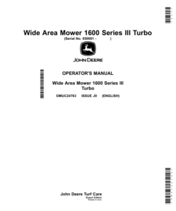John Deere Wide Area Mower 1600 Series III Turbo (650001-) Operator's Manual (OMUC24763)