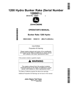 John Deere 1200 Hydro Bunker Rake (Serial Number 120001-) (North American) Operator's Manual (OMUC24823)
