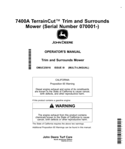 John Deere 7400A TerrainCut Trim, Surrounds Mower (Serial Number 070001-) (North American) Operator's Manual (OMUC25016)