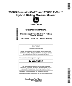 John Deere 2500B PrecisionCut, 2500E E-Cut Hybrid Riding Greens Mower (North American) Operator's Manual (OMUC25955)