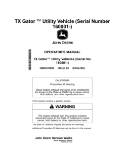 John Deere TX Gator  Utility Vehicle (160001-) Operator's Manual (OMUC25999)