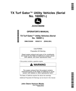 John Deere TX Turf Gator Utility Vehicles (160001-) Operator's Manual (OMUC26260)
