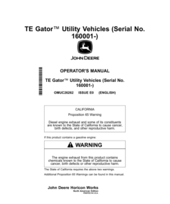 John Deere TE Gator Utility Vehicles (160001-) Operator's Manual (OMUC26262)