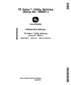 John Deere TE Gator Utility Vehicles (Serial No. 160001-) (Export Edition) Operator's Manual (OMUC26274)
