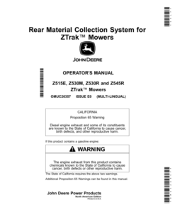 John Deere Rear Material Collection System for ZTrak Mowers (North American) Operator's Manual (OMUC26357)