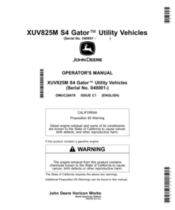 John Deere XUV825M S4 Gator Utility Vehicles (040001-050000) (North American) Operator's Manual (OMUC26678)