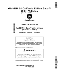 John Deere XUV825M S4 Gator Utility Vehicles (040001-050000) (California Edition) Operator's Manual (OMUC26684)