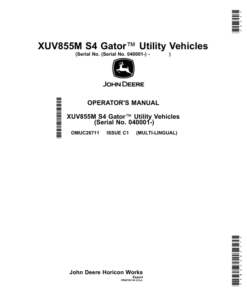 John Deere XUV855M S4 Gator Utility Vehicles (Export)(Serial No. 040001-) Operator's Manual (OMUC26711)