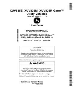 John Deere XUV835E, XUV835M, XUV835R Gator Utility Vehicles (040001-) (North America) Operator's Manual (OMUC26712)