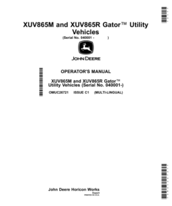 John Deere XUV865M, XUV865R Gator Utility Vehicles (Export) (Serial No. 040001 -) Operator's Manual (OMUC26721)