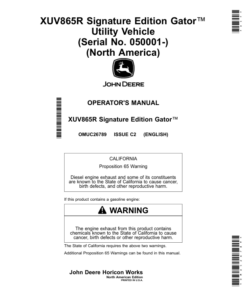 John Deere XUV865R Signature Edition Gator Utility Vehicle (050001-) (North American) Operator's Manual (OMUC26789)