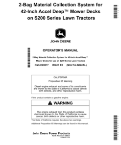 John Deere 2-Bag Material Collection System for 42- Inch Accel Deep Mower Decks on S200 Series Lawn Tractors (North American) Operator's Manual (OMUC26917)