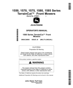 John Deere 1550, 1570, 1575, 1580, 1585 Series TerrainCut Front Mowers (070001-080000),(North American) Multi-Lingual Document: ENG/SPA Operator's Manual (OMUC26995)