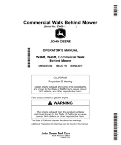 John Deere W36M, W48M Commercial Walk Behind Mower (030001-) Operator's Manual (OMUC27242E)