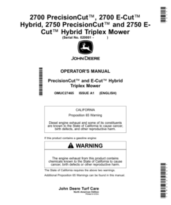 John Deere 2700 PrecisionCut, 2700 E-Cut Hybrid, 2750 PrecisionCut, 2750 E-Cut Hybrid Triplex Mower (North American) Operator's Manual (OMUC27465)