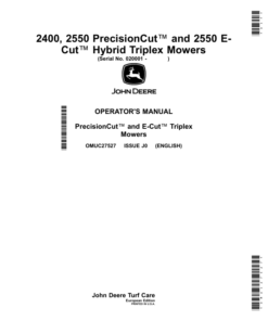 John Deere 2400, 2550 PrecisionCut, 2550 E-Cut Hybrid Triplex Mowers (020001-) Operator's Manual (OMUC27527)