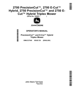 John Deere 2700 PrecisionCut, 2700 E-Cut Hybrid, 2750 PrecisionCut, 2750 E-Cut Hybrid Triplex Mower (020001-) Operator's Manual (OMUC27540)