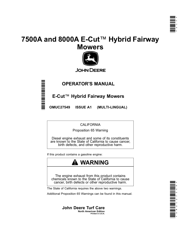 John Deere 7500A, 8000A E-Cut Hybrid Fairway Mowers (North American) Operator's Manual (OMUC27549)
