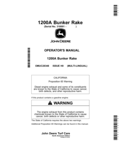 John Deere 1200A Bunker Rake (310001-) (North American) Operator's Manual (OMUC28348)