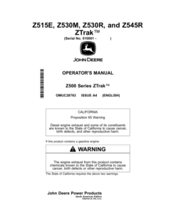 John Deere Z515E, Z530M, Z530R, Z545R ZTrak Mowers (010001-060000) Operator's Manual (OMUC28763)