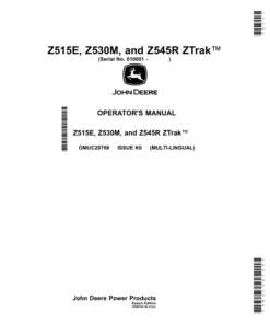 John Deere Z515E, Z530M, Z545R ZTrak (Export Edition) Operator's Manual (OMUC28766)