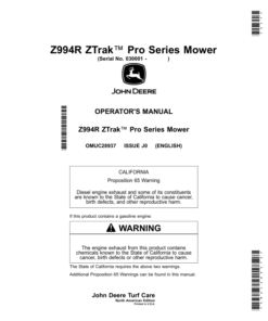 John Deere Z994R ZTrak Pro Series Mower (030001-) Operator's Manual (OMUC28937E)