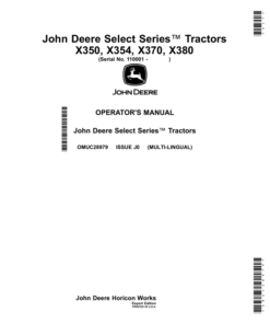 John Deere Select Series Tractors X350, X354, X370, X380 (Export Edition) Operator's Manual (OMUC28979)