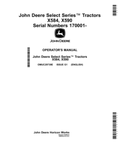 John Deere Select Series Tractors X584, X590 (170001-) (Export Edition) Operator's Manual (OMUC29739E)