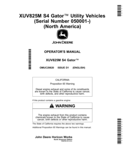 John Deere XUV825M S4 Gator Utility Vehicles (050001-) (North America) Operator's Manual (OMUC29820)