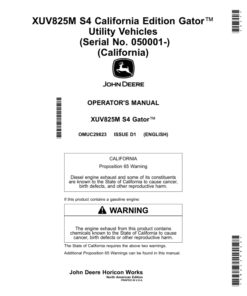 John Deere XUV825M S4 Gator Utility Vehicles (050001-070000) (California Edition) Operator's Manual (OMUC29823)