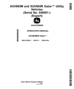 John Deere XUV865M, XUV865R Gator Utility Vehicles (050001-) (Export) Operator's Manual (OMUC29887E)