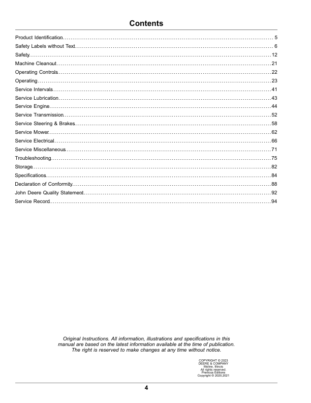 John Deere ZTrak Pro Series Gas Z950R Serial Number 100001- Operator's Manual (OMUC30000) - Image 2