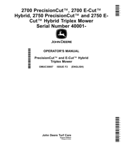 John Deere 2700 PrecisionCut, 2700 E-Cut Hybrid, 2750 PrecisionCut, 2750 E-Cut Hybrid Triplex Mower (040001-) (Export Edition) Operator's Manual (OMUC30007)