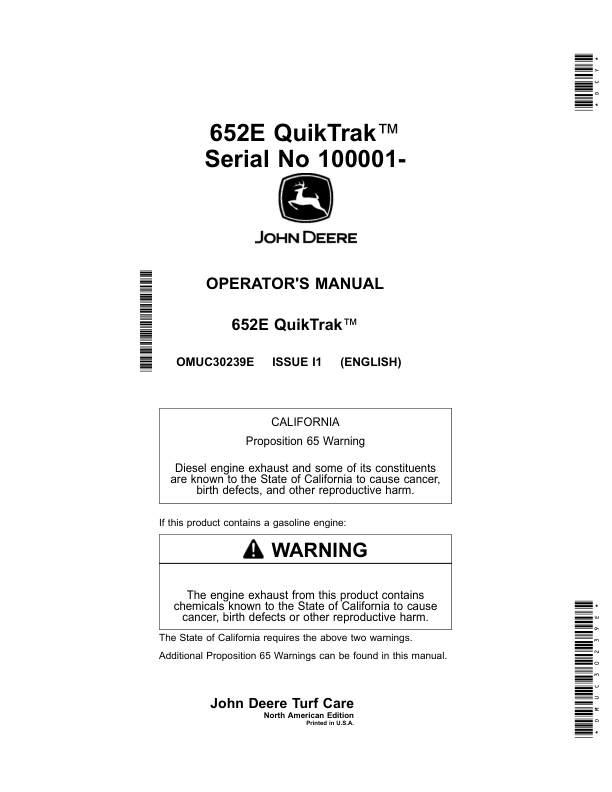 John Deere 652E QuikTrak (100001-) (North American) Operator's Manual (OMUC30239E)