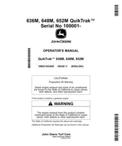 John Deere 636M, 648M, 652M QuikTrak Serial No 100001- (North American) Operator's Manual (OMUC30240E)