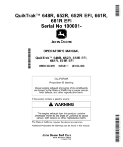 John Deere QuikTrak 648R, 652R, 652R EFI, 661R, 661R EFI (100001-) (North American) Operator's Manual (OMUC30241E)