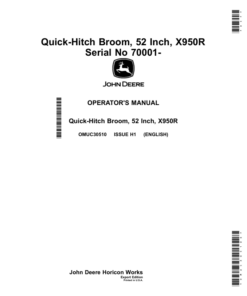 John Deere Quick-Hitch Broom, 52 Inch, X950R (070001-) (Export Edition) Operator's Manual (OMUC30510E)