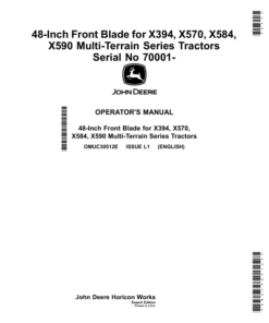 John Deere 48-Inch Front Blade for X394, X570, X584, X590 Multi-Terrain Series Tractors (070001-) (Export Edition) Operator's Manual (OMUC30512E)