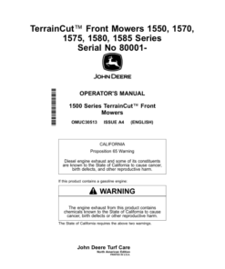 John Deere TerrainCut Front Mowers 1550, 1570, 1575, 1580, 1585 (080001-100000) (North American) Operator's Manual (OMUC30513E)