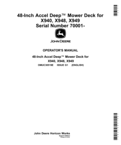 John Deere 48-Inch Accel Deep Mower Deck (070001-) for X940, X948, X949 Tractors (Export Edition) Operator's Manual (OMUC30519E)