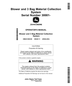 John Deere Blower, 3 Bag Material Collection System Serial Number 030001- (North American) Operator's Manual (OMUC30933E)