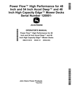 John Deere Power Flow High Performance for 48 Inch, 54 Inch Accel Deep, 48 Inch High Capacity Edge Mower DecksSerial Number (120001-) (Export Edition) Operator's Manual (OMUC31201E)