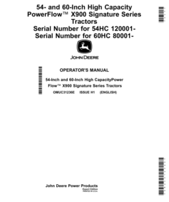 John Deere 54-, 60-Inch High Capacity PowerFlow X900 Signature Series Tractors (54HC 120001-) (60HC 080001-) (Export Edition) Operator's Manual (OMUC31236E)