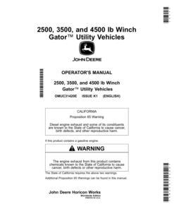 John Deere 2500, 3500, 4500 lb WinchGator Utility Vehicles (Worldwide Edition) Operator's Manual (OMUC31420E)