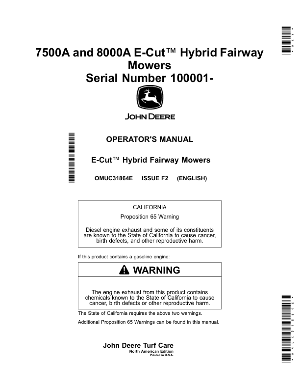 John Deere 7500A, 8000A E-Cut Hybrid Fairway Mowers (100001-) (North American) Operator's Manual (OMUC31864E)